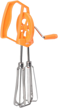 KITCHENMIXHAVEN Manual Hand Mixer Egg Beater, Stainless Steel 10-Inch (Orange)