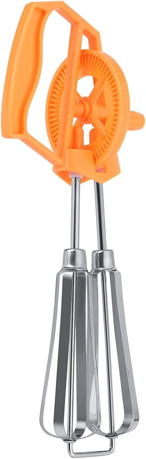 KITCHENMIXHAVEN Manual Hand Mixer Egg Beater, Stainless Steel 10-Inch (Orange)