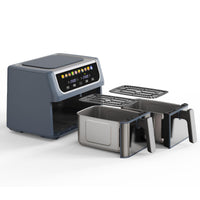 2 Baskets Air Fryer 9.5 QT, 10 in 1 Dual Air Fryers with Ceramic Crisper Plate, 80-450°F Wide Temp, Smart Cooking Mode with Match & Sync Cook, Shake Reminder, Roast, Defrost, Bake, Black