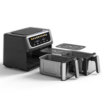 2 Baskets Air Fryer 9.5 QT, 10 in 1 Dual Air Fryers with Ceramic Crisper Plate, 80-450°F Wide Temp, Smart Cooking Mode with Match & Sync Cook, Shake Reminder, Roast, Defrost, Bake, Black
