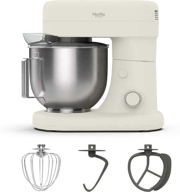 KITCHENMIXHAVEN 5.3Qt 12-Speed Tilt-Head Stand Mixer with Bowl, Hook & Whisk, Linen Cream