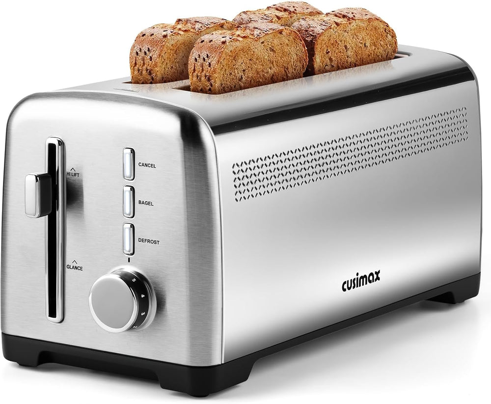 4 Slice Toaster, CUSIMAX Long Slot Toaster for Sourdough, Stainless Steel