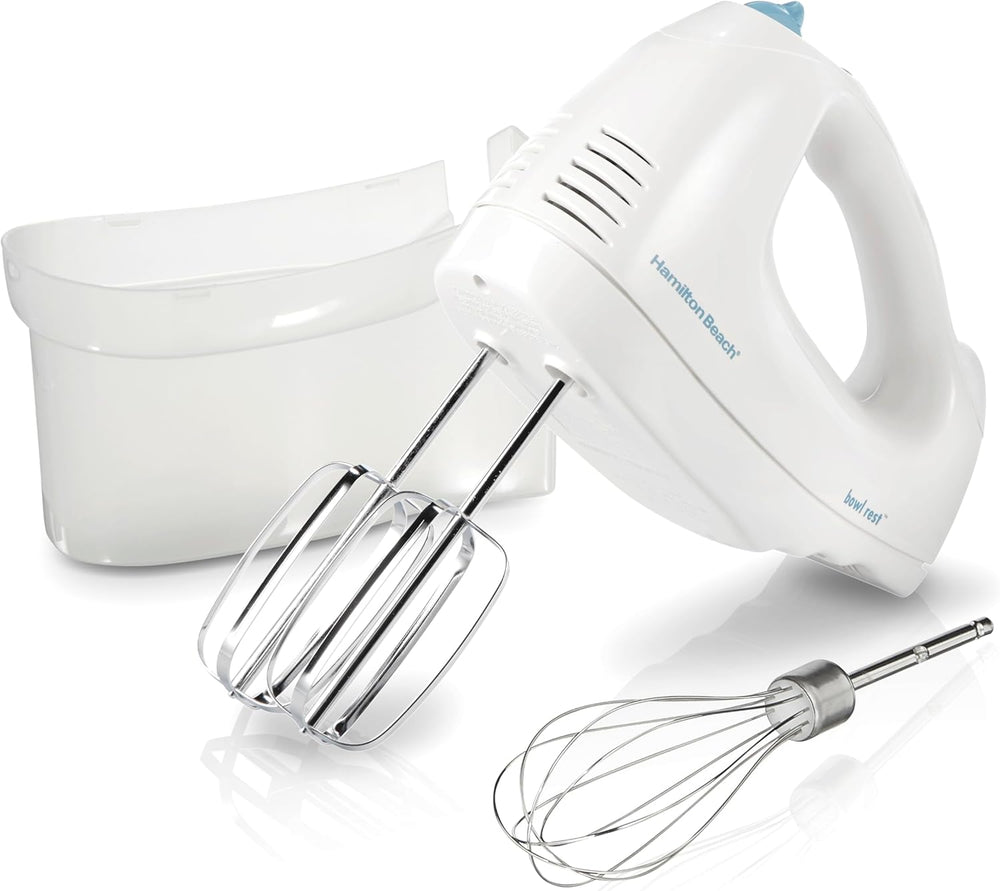 KITCHENMIXHAVEN 6-Speed Hand Mixer 250W with QuickBurst & Storage Case, White