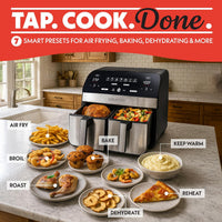 Gourmia Dual Basket Air Fryer - 10 Qt Large Capacity, FryForce360º, Digital Display with 7 Presets, Roast, Bake, Broil, Dehydrate, Match Cook, Sync Finish, Dishwasher Safe Accessories, Black